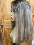 Multidirectional European No Layer 18" Dark Root with Platinum Highlights