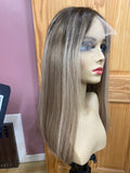 Multidirectional European No Layer 18" Dark Root with Platinum Highlights