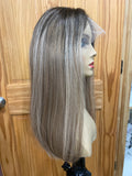 Multidirectional European No Layer 18" Dark Root with Platinum Highlights