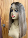 Multidirectional European No Layer 18" Dark Root with Platinum Highlights